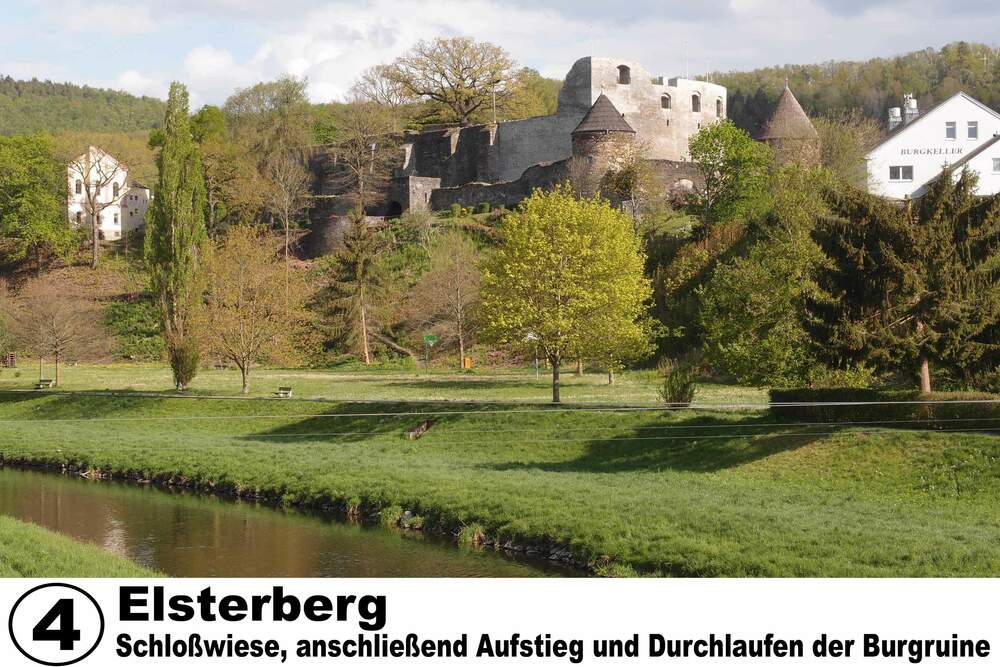 Schloßwiese, anschließend Aufstieg und Durchlaufen der Burgruine